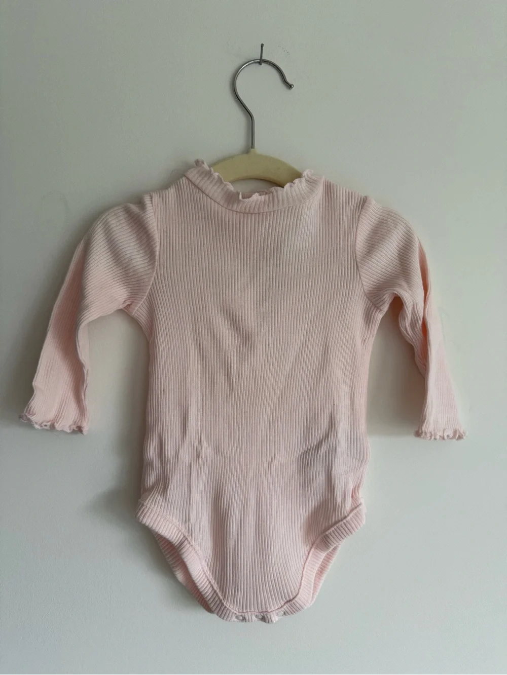 6-12m Janie and Jack Light Pink Ribbed Long-Sleeve Cotton Baby Onesie